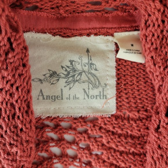 Angel of the North, Deep Orange Knit w Crochet Detail Cardigan Sweater, Size M. - Picture 5 of 12